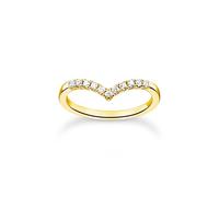 THOMAS SABO TR2394-414-14 Bague en forme de V avec pierres blanches en argent sterling 925 plaqué or jaune 750, 50 cm, Argent sterling, Zircone cubique