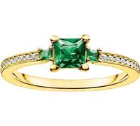 THOMAS SABO Bague pour femme avec pierres vertes et blanches en argent sterling 925, plaqué or jaune 750 TR2402-971-6, 48, Argent sterling, Zircone cubique