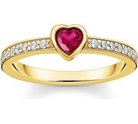 Thomas Sabo Femme Solitaire en Argent avec Pierre Rouge taillée en cœur Argent Sterling 925, Doré Or Jaune 18 Carats TR2448-995-10