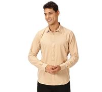 Thomas Scott Chemise décontractée à manches longues et col écarté pour homme, coupe ajustée, extensible dans les 4 sens, Beige, 40
