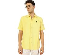 Thomas Scott Chemise décontractée en tissu éponge lisse avec col allongé pour homme, coupe décontractée, jaune, L