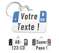 ThomiCraft - Porte-clef Personnalisable Plaque d'Immatriculation de Moto - Fabriqué en France en BioPlastique Écologique Imprimé en 3D - Porte-Clés Personnalisé - Idée Cadeau - Bleu, Noir, Carbone