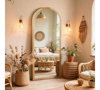 ThomP Miroir de corps entier, 160 x 50 cm, Miroir sur pied cintré, grand miroir de corps entier avec cadre en bois et support, grand miroir de sol pour la chambre à coucher, le salon (brun)