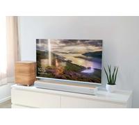 THOMSON Barre de Son et Caisson de Basses sans Fil 300W, Système Home Cinéma 2.1 Bluetooth 5.3, Entrée Optique, USB, EQ - Bois et Blanc - SB400BTWSWH