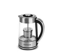 Thomson Bouilloire en verre avec réglage de la température - Passoire à thé intégrée - Filtre anticalcaire amovible - Fonction maintien au chaud - 1,7 l - Argenté - THKE917TP