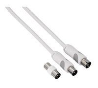 Thomson Câble d'antenne coaxial (80 dB, longueur de câble de 5 m, double blindage, coaxiale femelle - coaxiale mâle, adaptateur inclus) Blanc