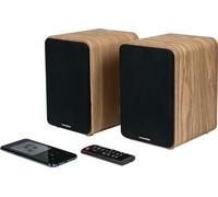 THOMSON WS602DUO - Ensemble de 2 enceintes avec caisson en bois - 100W - Bluetooth 5.0 - 2 sorties RCA - Bois clair