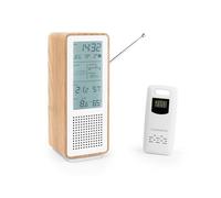 THOMSON Enceinte Bluetooth 5.3 et Station Météo Sans Fil, Radio FM, Horloge Radiopilotée, Thermomètre et Hygromètre Intérieur/Extérieur, Qualité de l'Air, Structure Bois - Blanc - WS102TWH