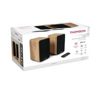 THOMSON WS602DUO - Ensemble de 2 enceintes avec caisson en bois - 100W - Bluetooth 5.0 - 2 sorties RCA - Bois clair