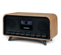 THOMSON Radio-réveil Vintage et Enceinte Bluetooth, Radio FM, Port USB de Charge, AUX, Design Bois Élégant, Double Alarme, Horloge Numérique - RT850BT