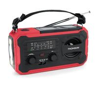 THOMSON Radio Solaire d’Urgence Portable, Survie Dynamo FM/AM, Lampe Torche LED, Alarme SOS, Batterie Rechargeable 4000mAh et Chargeur Téléphone USB-C, pour Camping, Secours - Rouge - RT280R