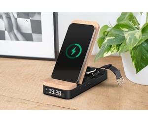 THOMSON Réveil Chargeur Induction 3 en 1 sans Fil 15W, Station de Charge Rapide pour iPhone/Android, Samsung et Apple Watch, Réveil Matin, Support Pliable et Port USB-C. pour Bureau ou Chevet - C850i