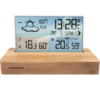 THOMSON, réveil numérique météo avec capteur extérieur écran couleur double alarme, bleu / marron