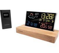 Thomson Réveil station météo – Temp. & Hygro., Double alarme, USB‑C, Sonde sans fil – Bois foncé