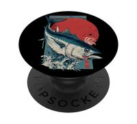 Thon Poisson Pêcheur Japonais Rétro Soleil Océan Pêche PopSockets PopGrip Adhésif