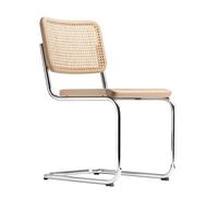 Thonet Chaise à piétement luge S 32 V - Patins en plastique noir avec feutre - Hêtre laqué clair
