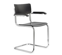 Thonet Chaise à piétement luge S 43 F - Patins en plastique noir avec feutre - Hêtre noir (TP29) teinté