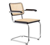 Thonet Chaise à piétement luge S 64 V - Patins en plastique noir avec feutre - Hêtre noir (TP29) teinté