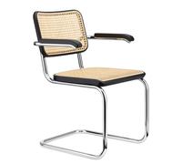 Thonet S 64 V Chaise de Salle à Manger Cantilever avec Accoudoirs Chrome/Hêtre Teinté Noir