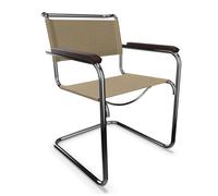 THONET chaise avec accoudoirs S 34 (Mud grey, accoudoirs noires - Cuir pleine fleur, hêtre I et acier chromé)
