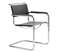 Thonet Chaise avec accoudoirs S 34/ S 34 N - Cuir véritable - noir