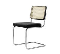 THONET chaise luge S 32 SPV avec assise et dossier rembourrés en rotin indien tressé (Tissu III et hêtre I - Tube en acier)