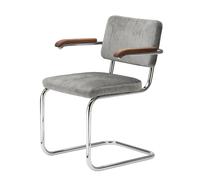 THONET chaise luge S 64 PV avec accoudoirs et rembourrage complet (Tissu III et hêtre I - Tube en acier)