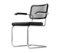 THONET chaise luge S 64 SPVN avec accoudoirs, assise et dossier rembourrés en tissu mesh (Tissu III et hêtre I - Tube en acier)