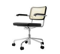 THONET chaise sur roulettes S 64 SPVDR avec accoudoirs, assise et dossier rembourrés en rotin indien tressé (Tessuto II e faggio I - Tube en [...]