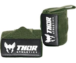 Thor Athletics Bande Poignet Musculation, Sangle de Poignet Forte, Bracelet de Musculation, Crossfit, Fitness, 60cm (Flexible, Vert Militaire)