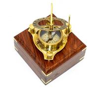 THOR INSTRUMENTS Cadran solaire boussole en laiton antique West London Article nautique avec boîte en bois Cadeau rustique vintage Décoration d'intérieur 8 cm