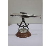 THOR INSTRUMENTS Télescope Alidade vintage avec base en bois de 20,3 cm - Cadeau nautique vintage rustique - Décoration d'intérieur