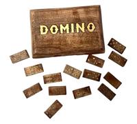 Thorness Domino en bois fabriqué à la main avec incrustation en laiton, 28 carreaux classiques, 15 cm x 10 cm, avec boîte de rangement en bois - Jeu de table élégant