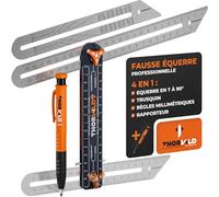Thorvald 4 en 1 Fausse Équerre + Crayon Chantier + 2 Règles Inox 190mm & 265mm - Transfer d’angle précis - Aluminium anodisé - Tous travaux : menuisier, charpentier, carrelage