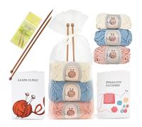 Thoughtful Stitch Kit de tricot complet pour débutants adultes et enfants, kit pour apprendre à tricoter avec livre de tutoriel, 100 % laine de coton et aiguille à tricoter en bambou