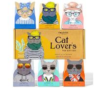 Thoughtfully Coffret cadeau gourmet pour amoureux des chats, comprend 24 thés en 6 saveurs avec art de chat élégant et citations amusantes pour les mamans et les papas chats, lot de 24