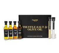 Thoughtfully Coffret cadeau gourmet sel truffé & huile d'olive - 6 pcs | 4 huiles d'olive extra vierges et 2 sels truffés avec de vrais morceaux de truffe - pour gourmets