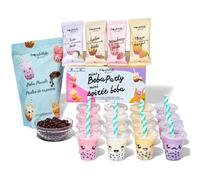 Thoughtfully Gourmet, Mini Boba Party Set, Pour 16 portions de Bubble Tea, avec 4 parfums, perles Boba, gobelets, couvercles et pailles