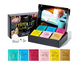 Thoughtfully Gourmet, Thé Affirmations coffret cadeau de prière chrétienne, 6 saveurs de thé avec des versets bibliques de psaumes et d'autres livres pour se réjouir en Jésus-Christ, lot de 90