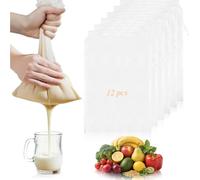 THQAE 12 Pcs etamine alimentaire, etamine, Sac Filtrant, Etamine Alimentaire, Passoire Tissu Blanc, Nylon, Sac Filtrant pour Jus de Légumes et Fruits, Café, Lait Avoine, Lait Vegetal