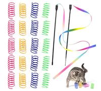 THQAE 20 Pcs Ressorts + 4 Pcs Canne à Pêche Arc-en-Ciel, ressort chat Jouet Interactif pour Chat Jouet Chat à Sauter Chasse et Entraînement Jouet de Printemps coloré pour Chaton en Jouet en Plastique