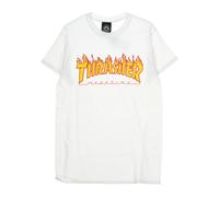 Thrasher, Homme, Tops, Blanc, Taille: XL Flame Tee T-shirt Homme Blanc/jaune