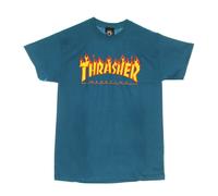 Thrasher, Homme, Tops, Bleu, Taille: L Flame Tee Bleu/Jaune T-shirt Manches Courtes
