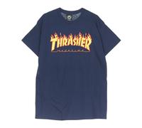 Thrasher, Homme, Tops, Bleu, Taille: L Flame Tee Navy/Jaune T-shirt Homme