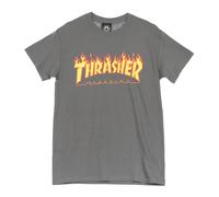 Thrasher, Homme, Tops, Gris, Taille: S Flame Tee T-shirt Homme Gris Anthracite/jaune