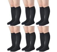 Thread Linens Lot de 6 paires de chaussettes hautes en coton pour filles et enfants - Chaussettes unies pour la rentrée scolaire - Uniforme de fête, Noir , 11-13 Years