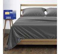 THREAD SPREAD Lot de 4 draps 100% Coton égyptien véritable 1 000 Fils au Pouce carré pour Matelas jusqu'à 45,7 cm d’épaisseur, Coton, Gris foncé, Queen Size