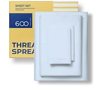 Thread Spread Parure de lit 4 pièces 100% Coton égyptien de 600 Fils au Pouce carré, Tissage Satin, Poches Profondes (Grand lit, Bleu Clair)