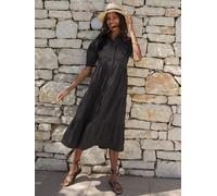 Threadbare Threadbare Black 100% Cotton Short Sleeve Collared Broderie Maxi Shirt Dress Black 10