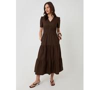 Threadbare Threadbare Brown 100% Cotton Poplin Tiered Midaxi Dress Brown EU 42 (UK 14)